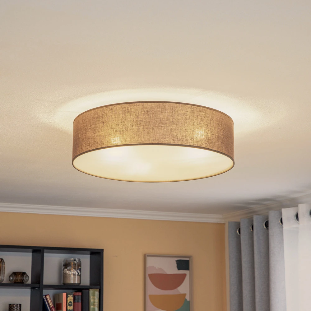 Abat-jour conique Euluna Roller plafond, abat-jour en tissu couleur terre, Ø50cm