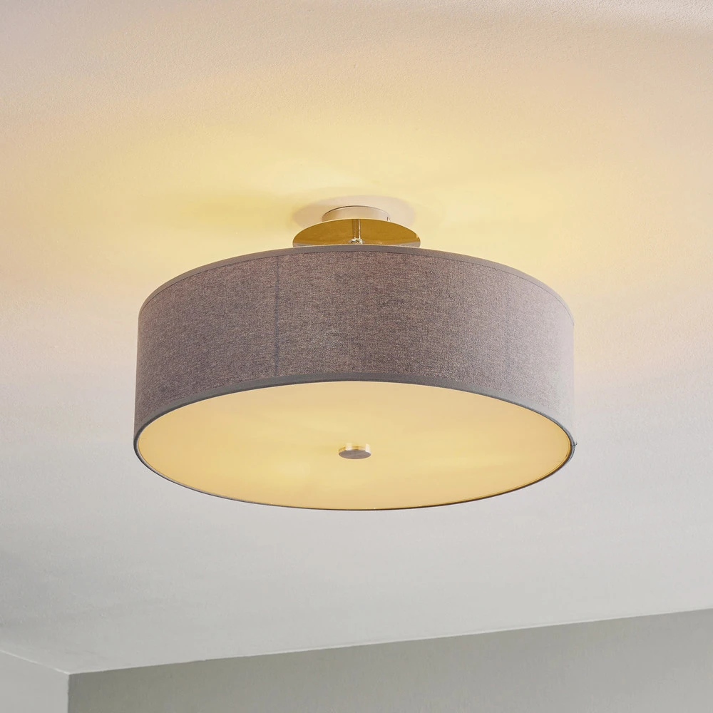 Design Contemporain Plafonnier Viviane avec abat-jour textile, gris