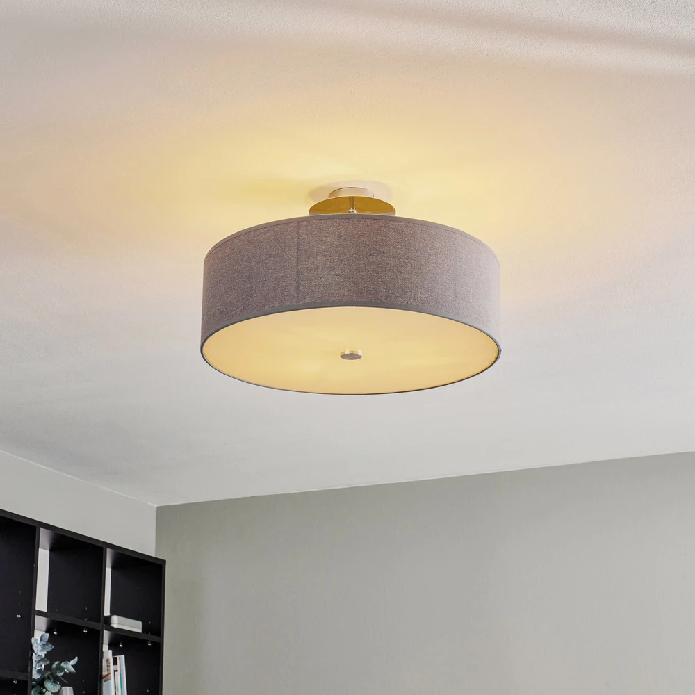 Design Contemporain Plafonnier Viviane avec abat-jour textile, gris