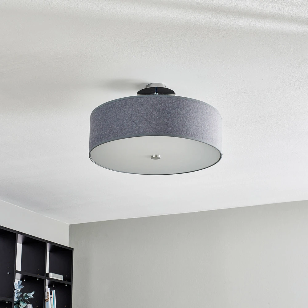 Design Contemporain Plafonnier Viviane avec abat-jour textile, gris