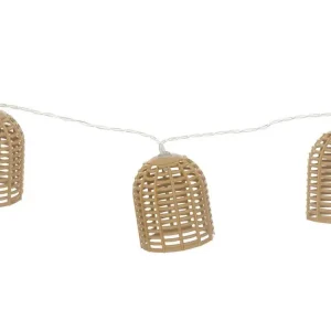 Guirlande Lumineuse Solaire 10 petits Abat-jours aspect Rotin LED Blanc bouillant sur 3.35 mètres en lin naturel