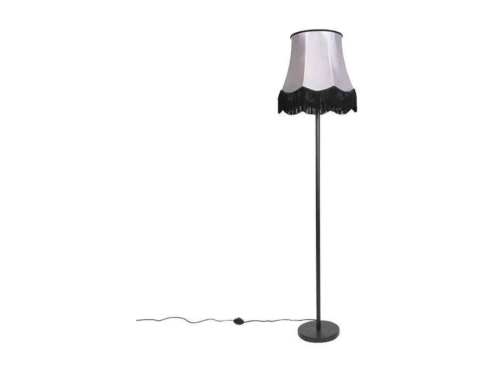 Lampadaire authentique noir avec abat-jour Granny B gris - Simplo