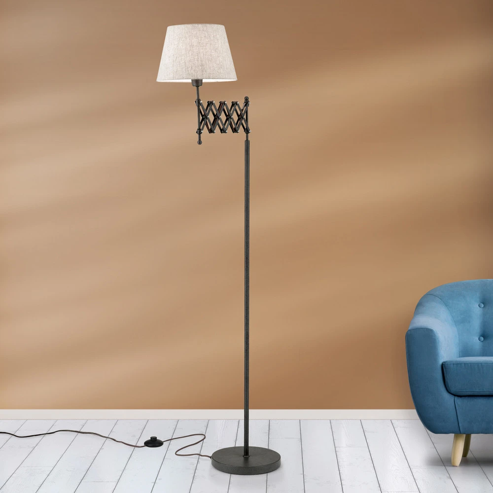 Lampadaire Factory avec abat-jour en lin pour intérieur moderne