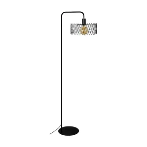 Lampadaire métal abat-jour noir 157 cm. en papier artisanal