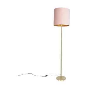 Lampadaire romantique en laiton avec abat-jour rose 40 cm - Simplo pour éclairage d'ambiance