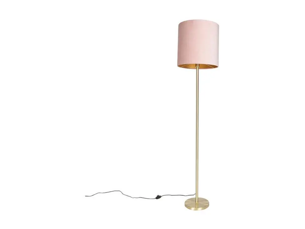 Lampadaire romantique en laiton avec abat-jour rose 40 cm - Simplo pour éclairage d'ambiance
