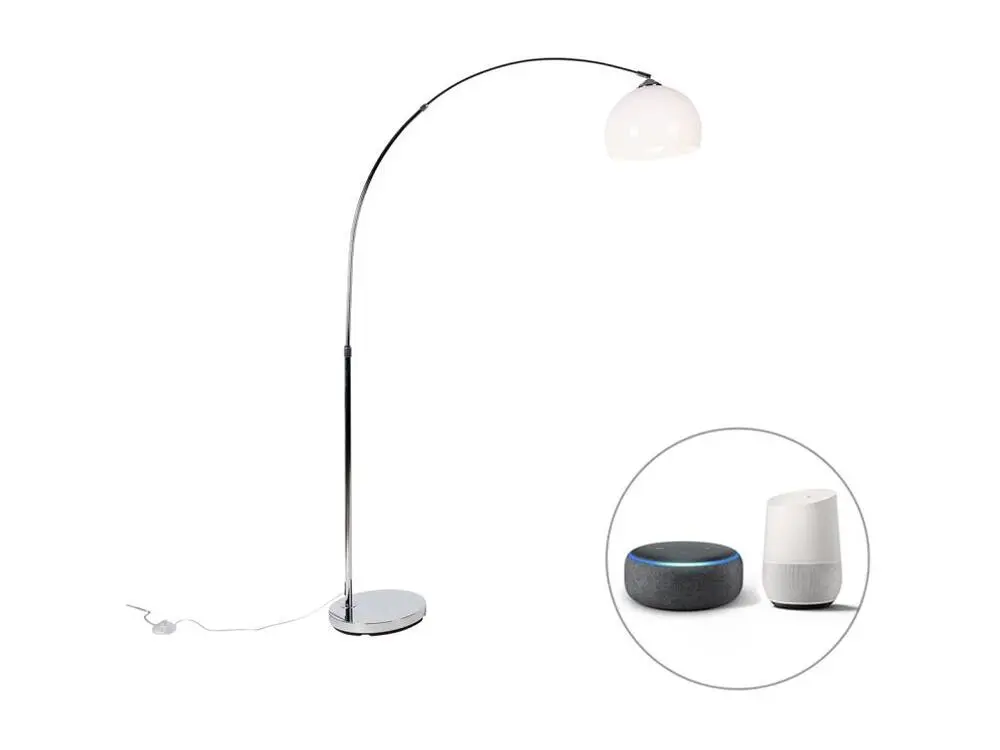 Lampe à arc intelligente chrome avec abat-jour blanc avec Wifi A60 - Arc Basique