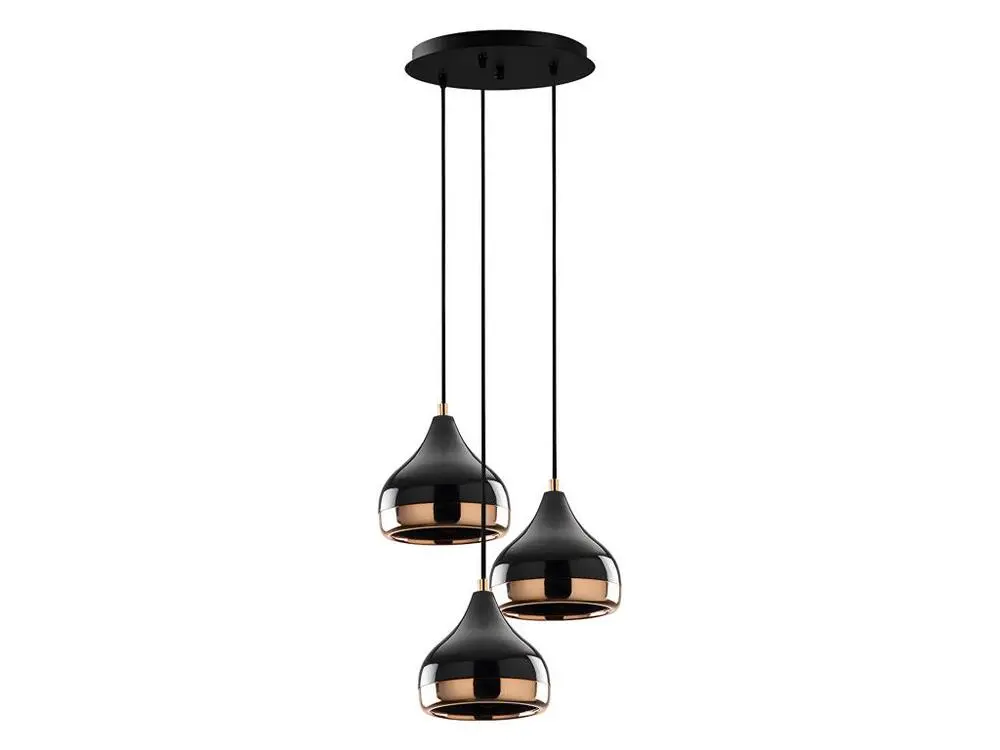 Lustre en métal -- abat-jours, D. 37 x H. 25/111 cm, Noir et cuivré, YILDO avec variateur d'intensité