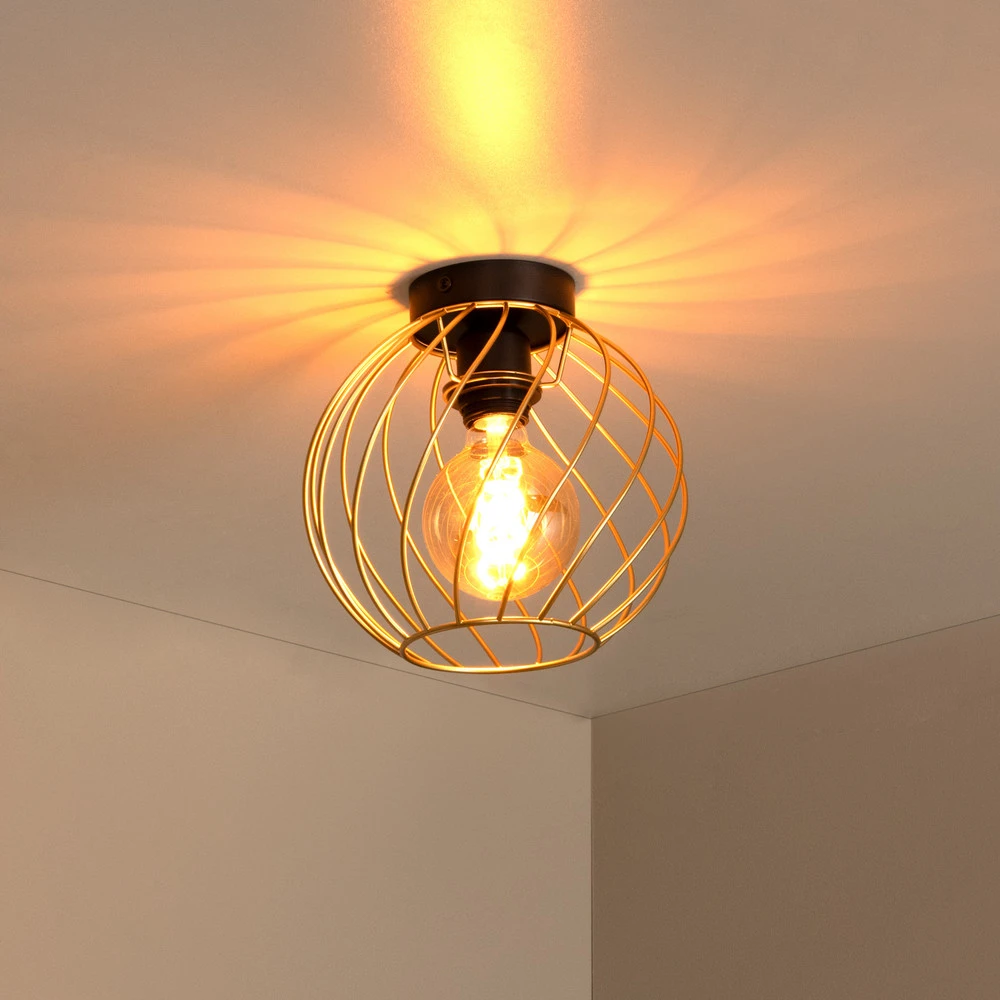 Plafonnier Danza, abat-jour cage, Ø 25 cm, doré avec douille E27