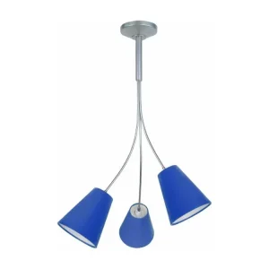 Socle en céramique Lustre 3 bras métal aluminium bat-jour bleu 75 cm.