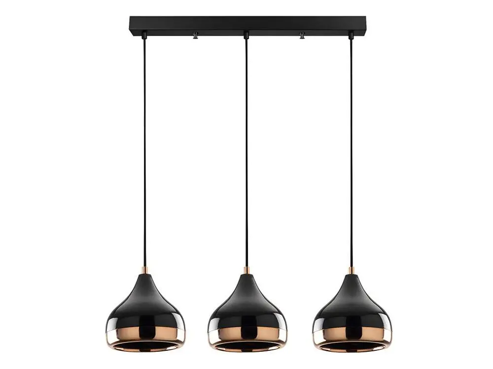 Socle en céramique Lustre en métal , 3 abat-jours, L. 67 x H. 25/111 cm, Noir et cuivré, YILDO