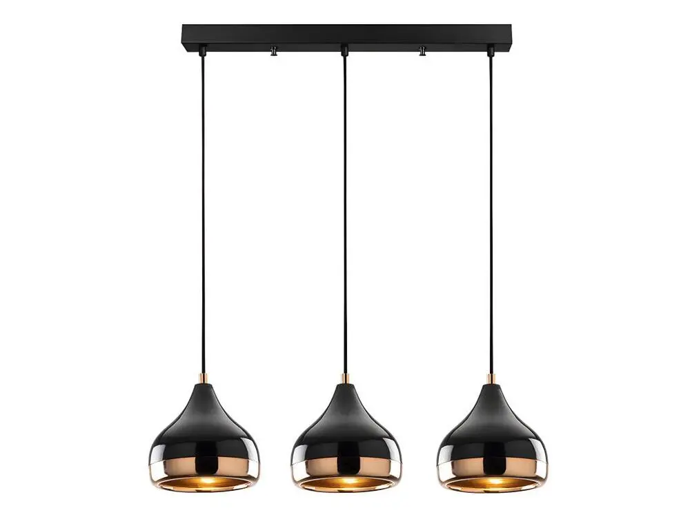 Socle en céramique Lustre en métal , 3 abat-jours, L. 67 x H. 25/111 cm, Noir et cuivré, YILDO