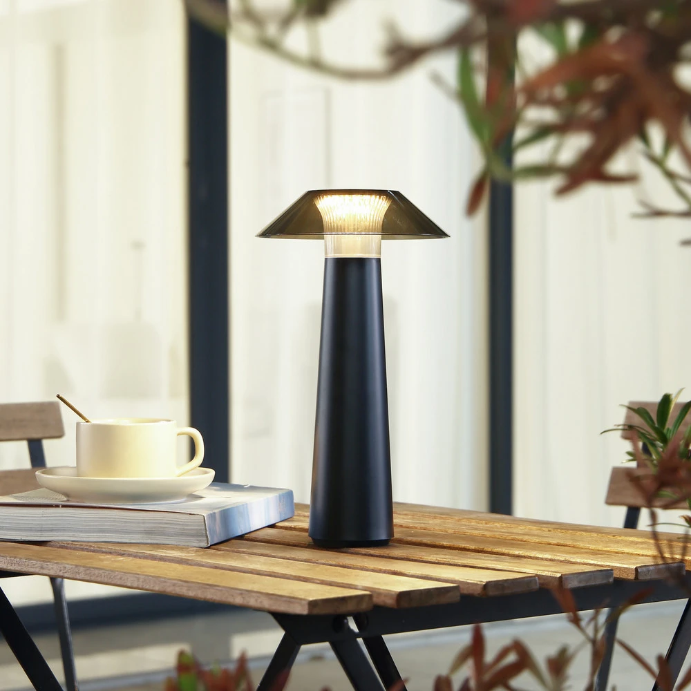 Lindby Lampe d'extérieur à LED accumulateur Gomba, noir, intensité variable