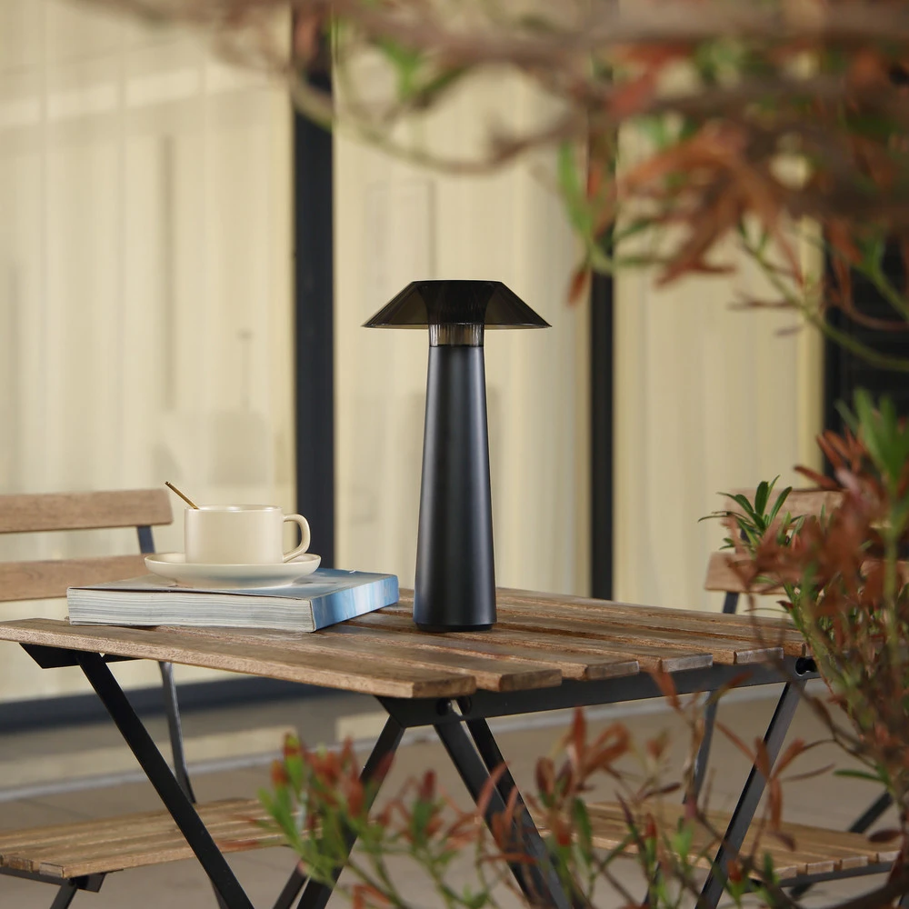 Lindby Lampe d'extérieur à LED accumulateur Gomba, noir, intensité variable