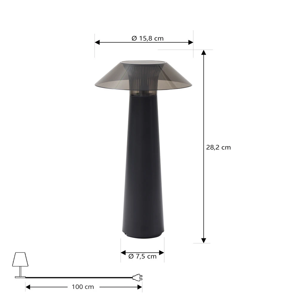 Lindby Lampe d'extérieur à LED accumulateur Gomba, noir, intensité variable