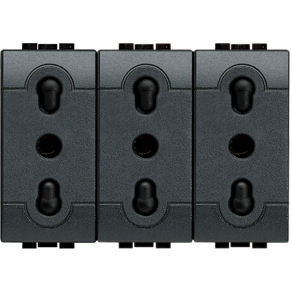 PRESA TRIPLEX 2P+T 10/16A 250VAC BIPASSO LIVING LIGHT ANTRACITE BTICINO L4180/3