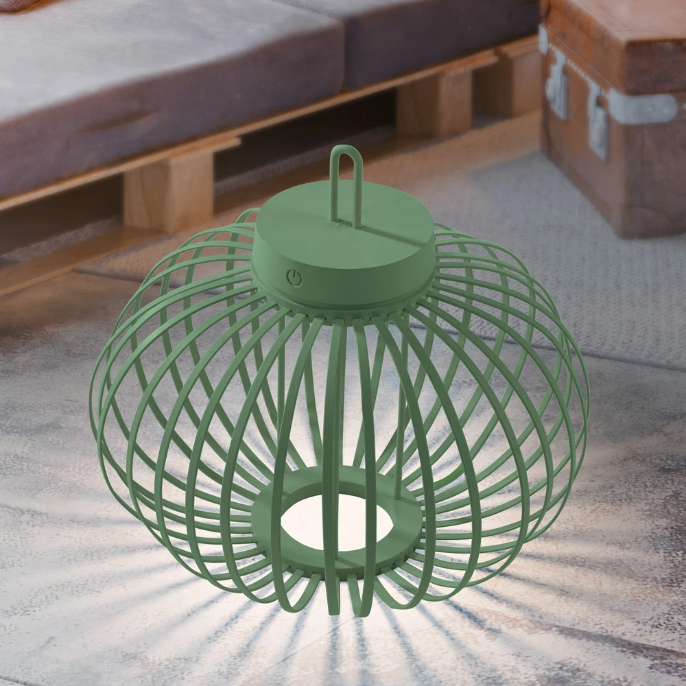 JUST LIGHT. Lampe de table LED accumulateur Akuba, vert, 33 cm, bambou