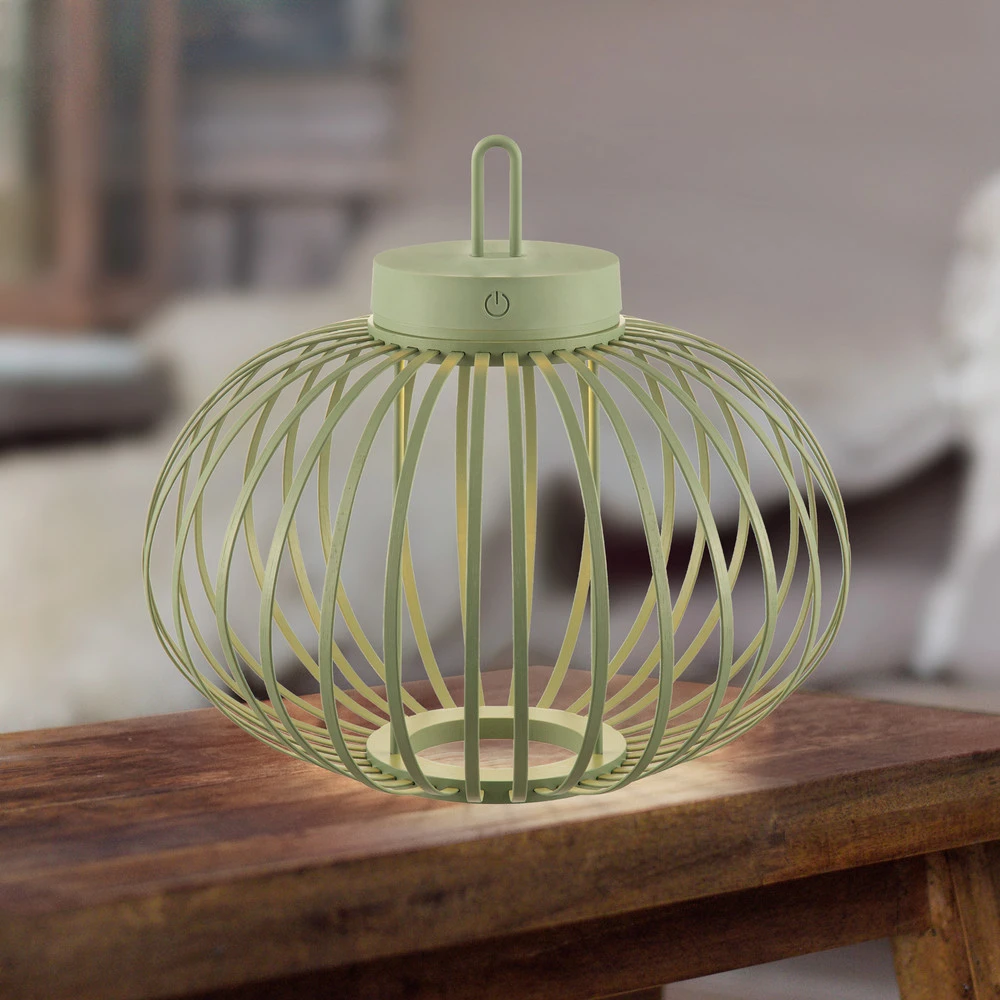 JUST LIGHT. Lampe de table LED accumulateur Akuba, vert, 33 cm, bambou