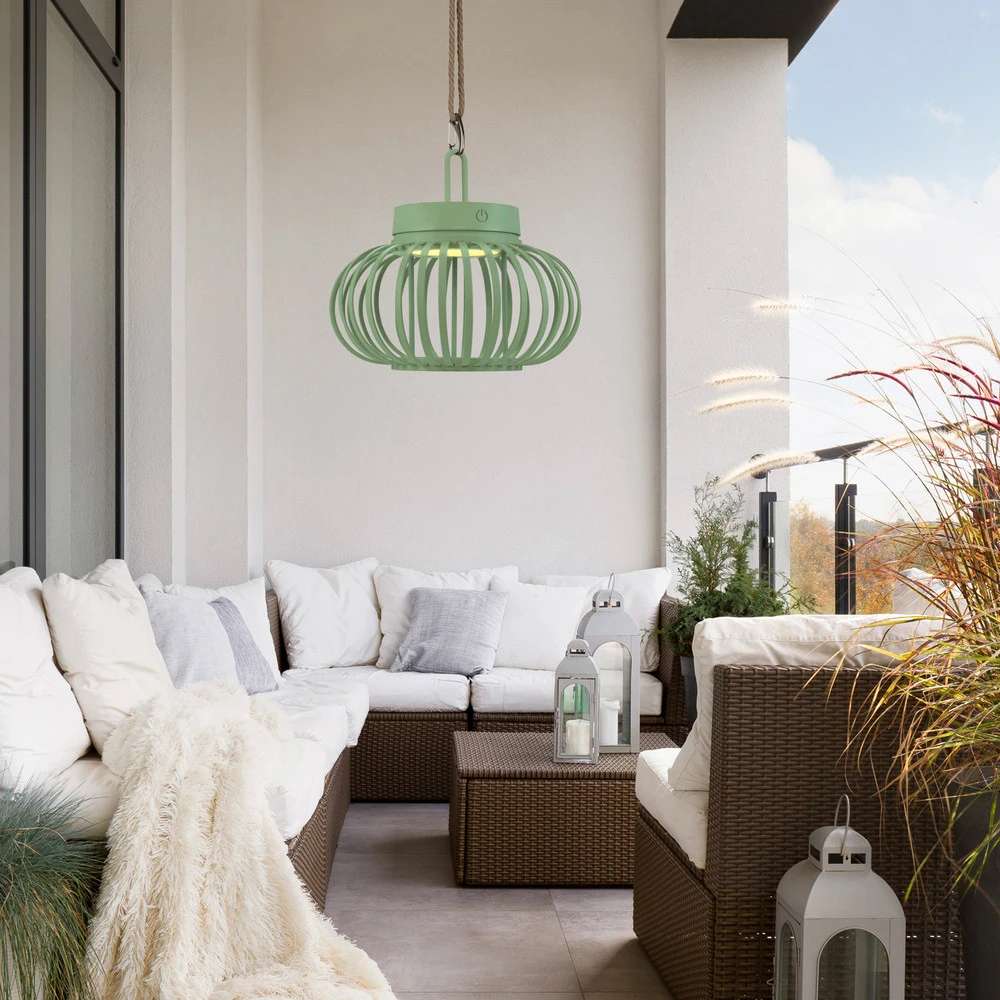 Lanterne murale JUST LIGHT. Lampe de table LED à autonomie renouvelable Akuba, vert, 22 cm, bambou