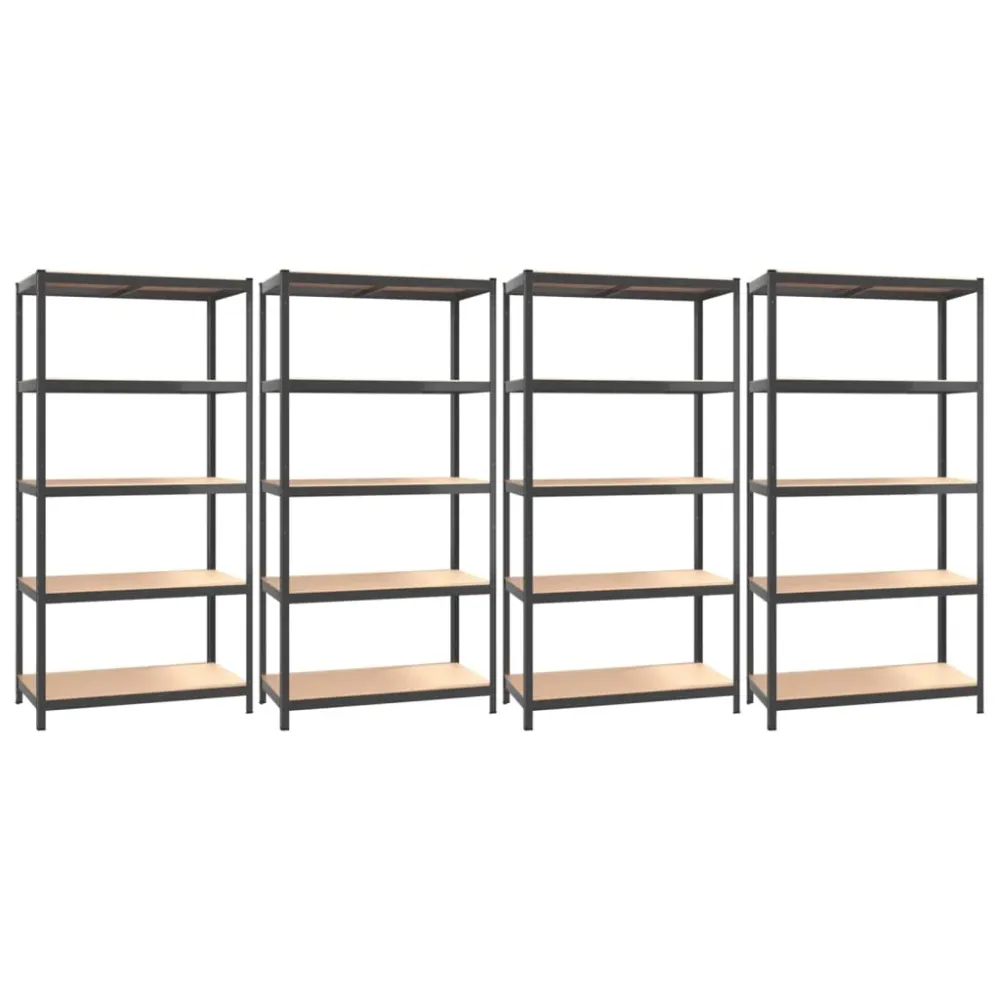 Étagères meubles rangement à 5 niveaux lot de 4 acier et bois d'ingénierie anthracite 02_0045806 Dimensions 120 x 40 x 180 cm