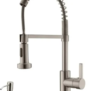 APPASO Moderne Robinet de cuisine commercial ressort avec distributeur de savon Nickel brossé 105BN