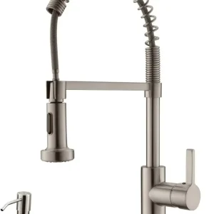 APPASO Moderne Robinet de cuisine commercial ressort avec distributeur de savon Nickel brossé 105BN