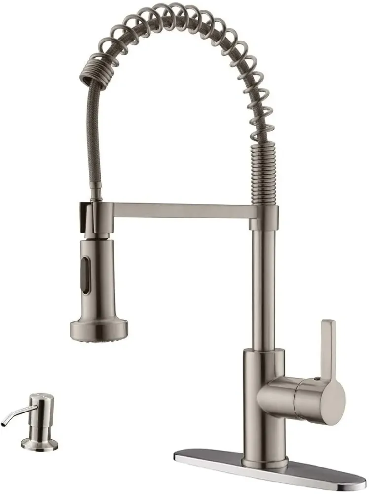 APPASO Moderne Robinet de cuisine commercial ressort avec distributeur de savon Nickel brossé 105BN
