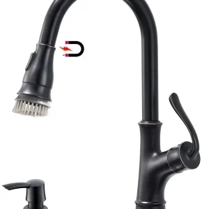 APPASO rétractable Robinet de cuisine avec brosse et distributeur de savon Cuivre étain huilé 159ORB