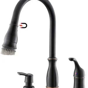 APPASO 3 trous Robinet de cuisine avec poignée latérale et distributeur de savon Bronzé huilé 211ORB