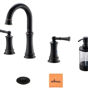 APPASO 3 trous Robinet de lavabo En Laiton Massif à 2 poignées avec distributeur de savon Bronzé huilé 122ORB