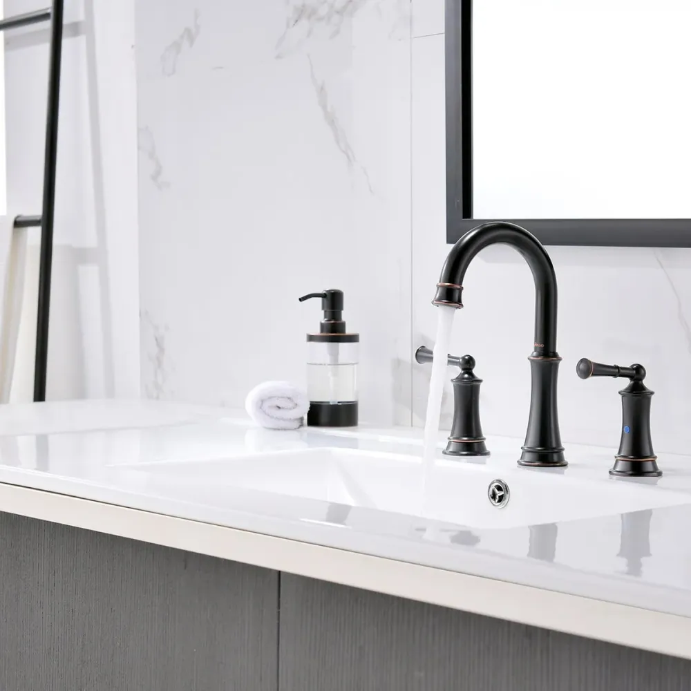 APPASO 3 trous Robinet de lavabo En Laiton Massif à 2 poignées avec distributeur de savon Bronzé huilé 122ORB