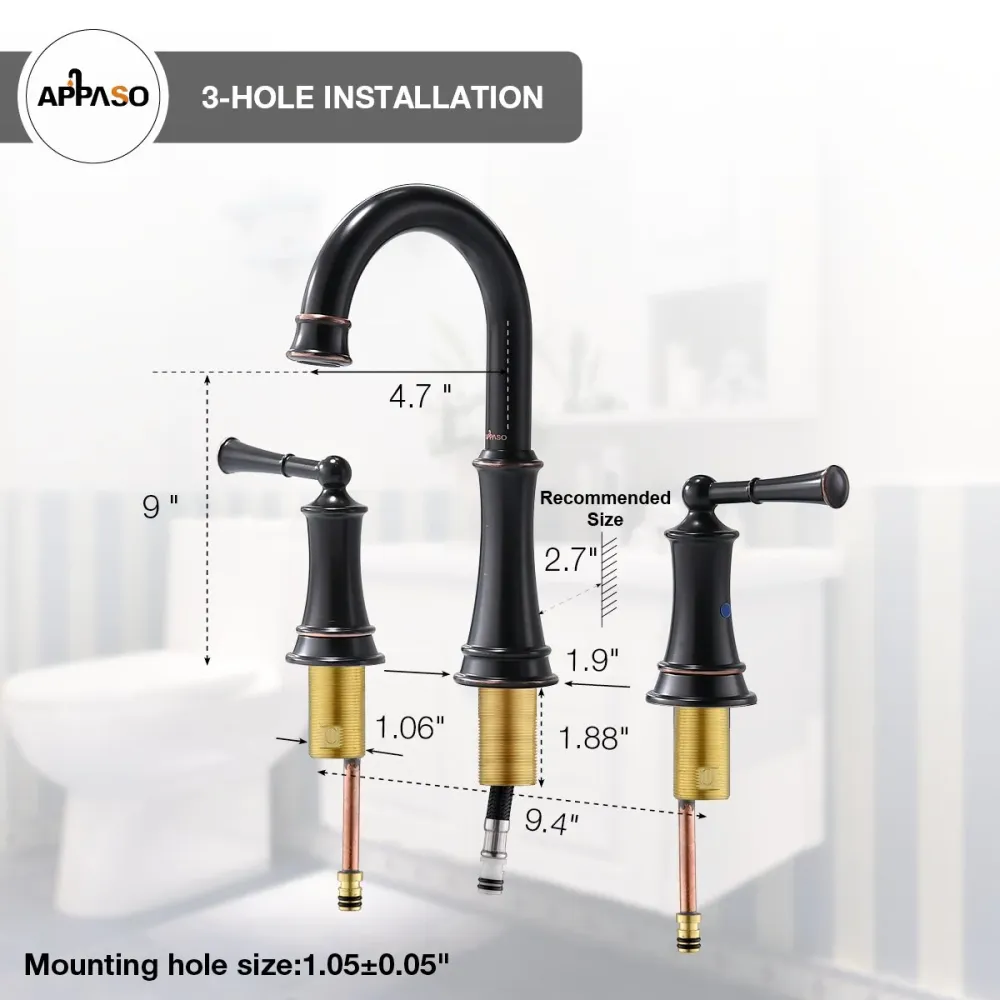 APPASO 3 trous Robinet de lavabo En Laiton Massif à 2 poignées avec distributeur de savon Bronzé huilé 122ORB