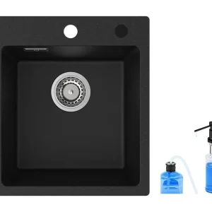 Cecipa max 40x45cm Evier de Cuisine en Quartz et Résine + Distributeur de Savon, Evier 1 Bac à Encastrer Evier de Cuisine...