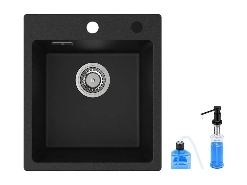 Cecipa max 40x45cm Evier de Cuisine en Quartz et Résine + Distributeur de Savon, Evier 1 Bac à Encastrer Evier de Cuisine...