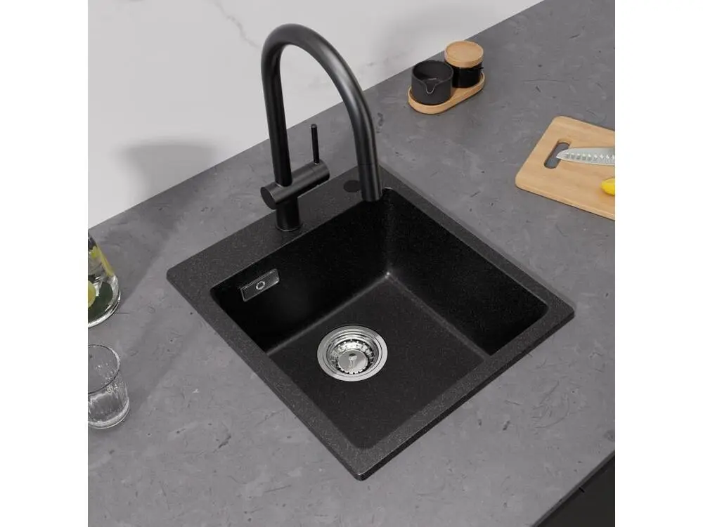 Cecipa max 40x45cm Evier de Cuisine en Quartz et Résine + Distributeur de Savon, Evier 1 Bac à Encastrer Evier de Cuisine...
