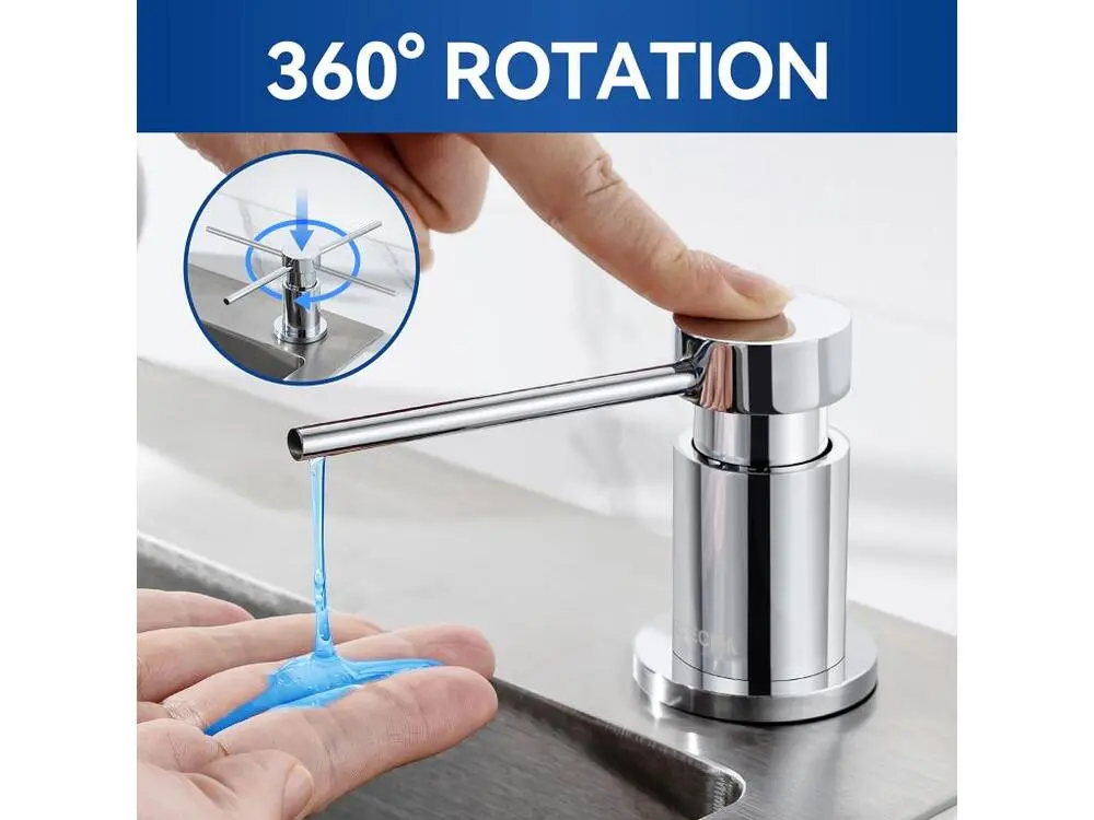 Cecipa MAX Distributeur de Savon de Cuisine Chromé Distributeur de Savon pour Evier avec Récipient de 300ML + Tuyau d'...