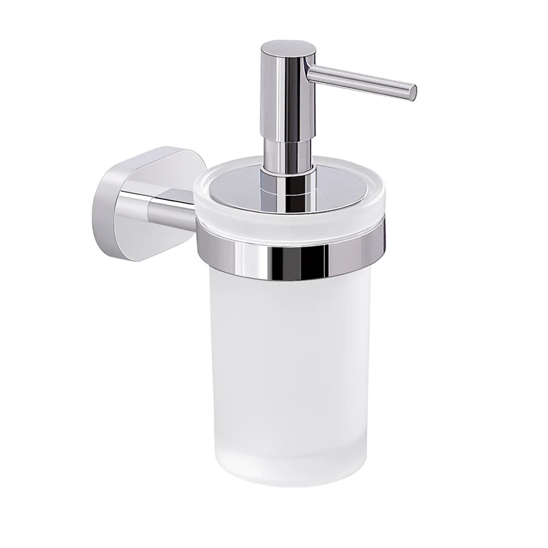 Distributeur de savon mural Gedy Bernina verre et acier inoxydable. Distributeur en plastique chromé