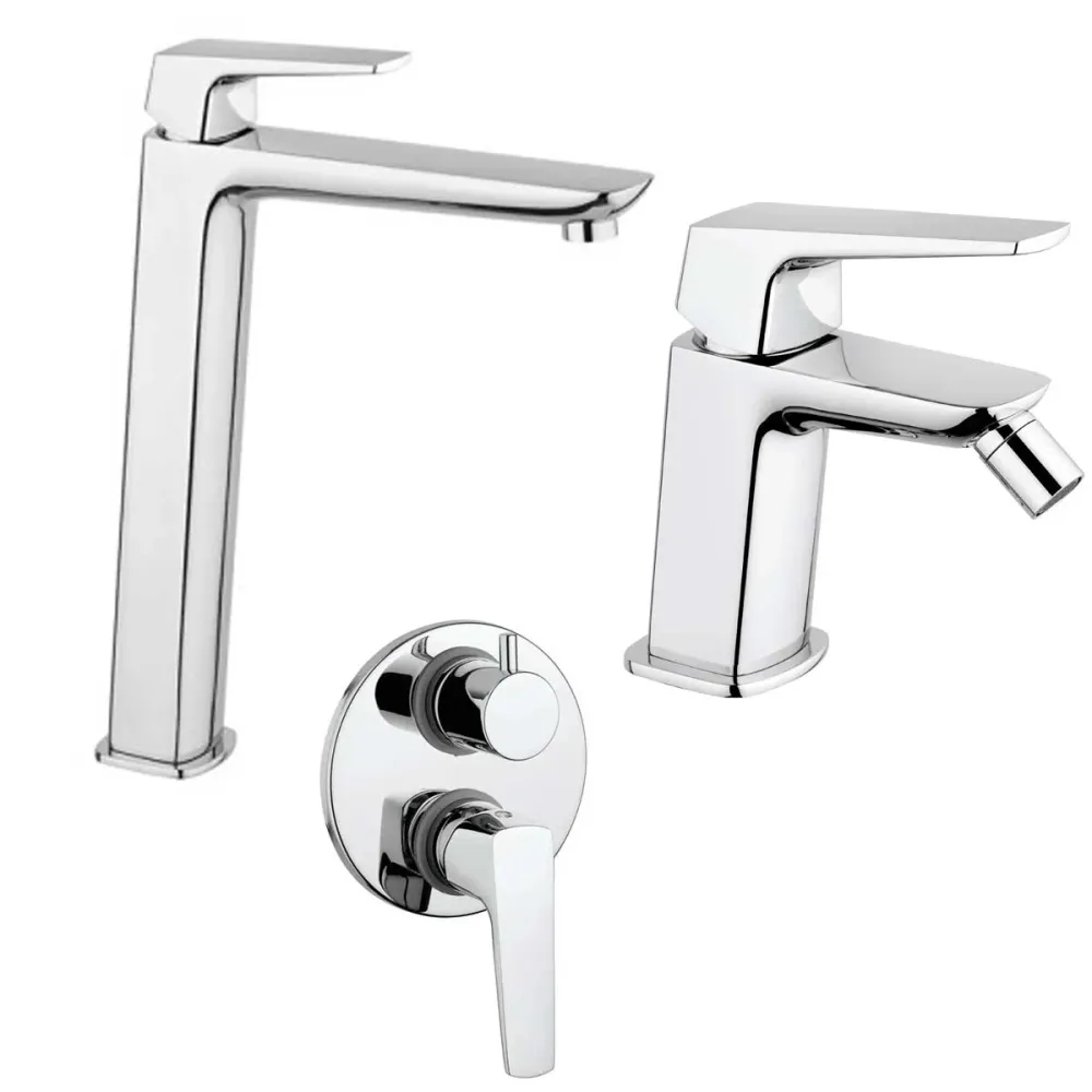 Ensemble de mitigeurs de douche encastrés avec déviateur, lavabo haut et bidet avec vidage finition chromée collection Spa...