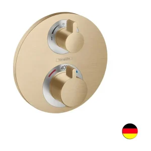 Façade mitigeur thermostatique encastré HANSGROHE Ecostat S avec robinet d'arrêt et inverseur bronzé brossé