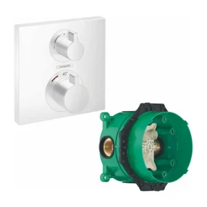 HANSGROHE Facade pour mitigeur thermostatique encastré Ecostat Square avec robinet d'arrêt et inverseur blanc mat ave...