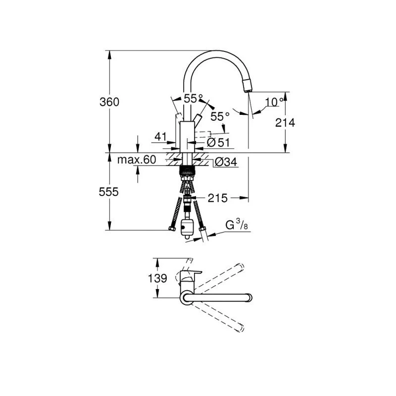 Mitigeur évier FEEL GROHE 30185002 bec col de cygne pivotant - acier chromé