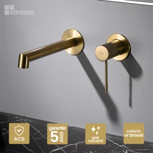 Robinet Mitigeur de Lavabo anti-calcaire Encastré Or Brossé IMEX Sanizéo LINE GLD038/OC