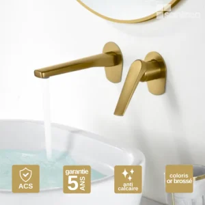 Robinet Mitigeur de Lavabo Encastré anti-calcaire Or Brossé IMEX Sanizéo DELOS GLD055/OC