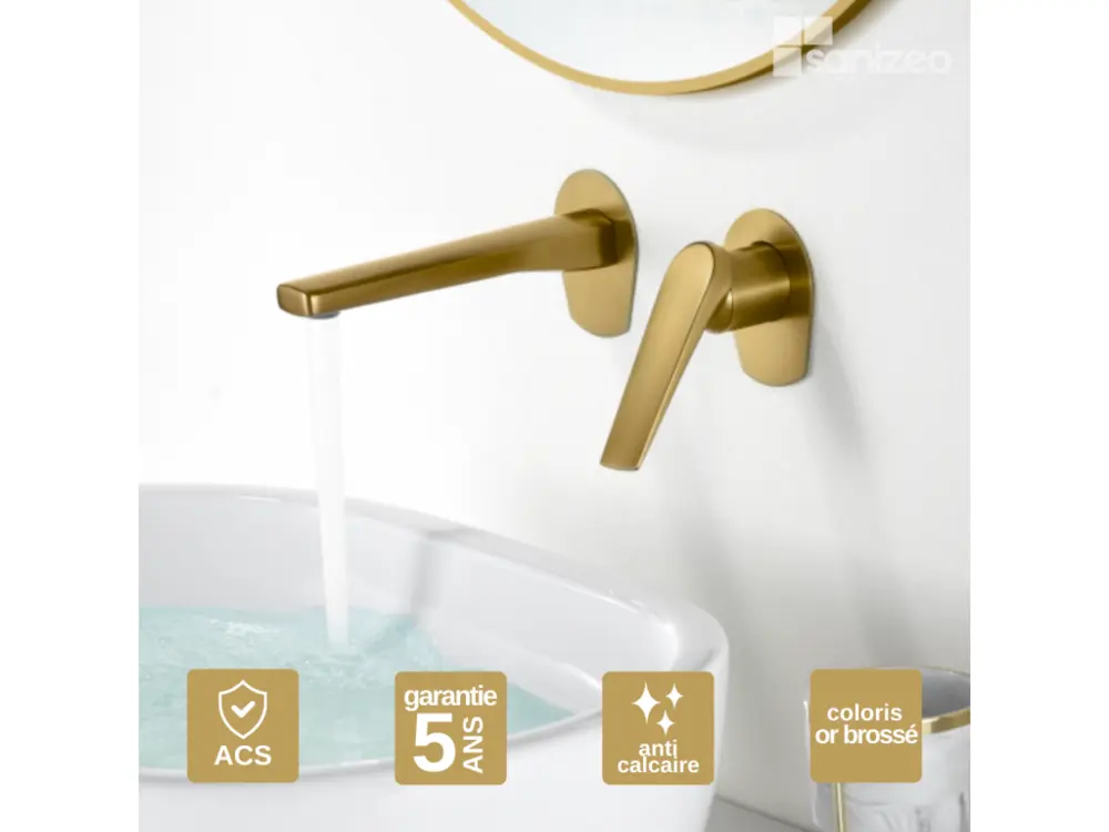 Robinet Mitigeur de Lavabo Encastré anti-calcaire Or Brossé IMEX Sanizéo DELOS GLD055/OC