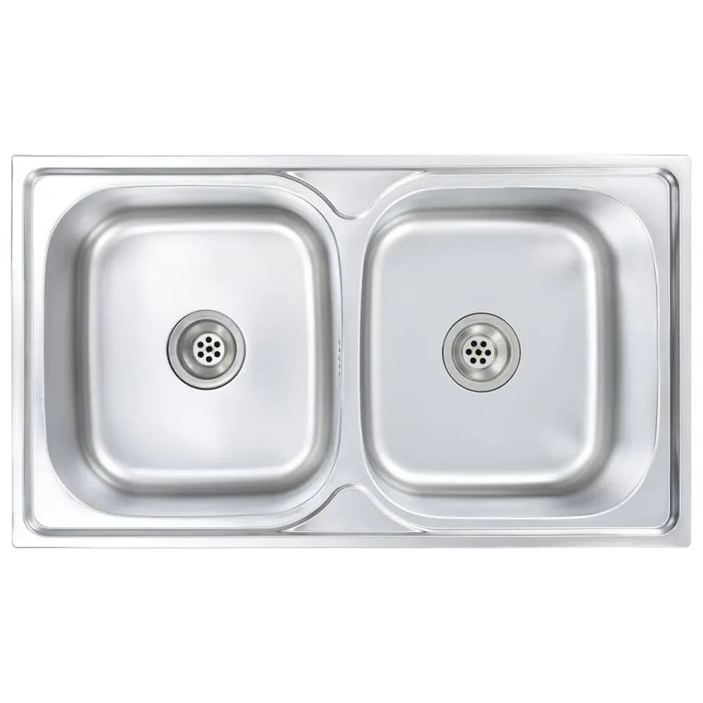 Évier deux fois de cuisine avec crépine et piège 84 x 48 cm acier inoxydable 02_0002359