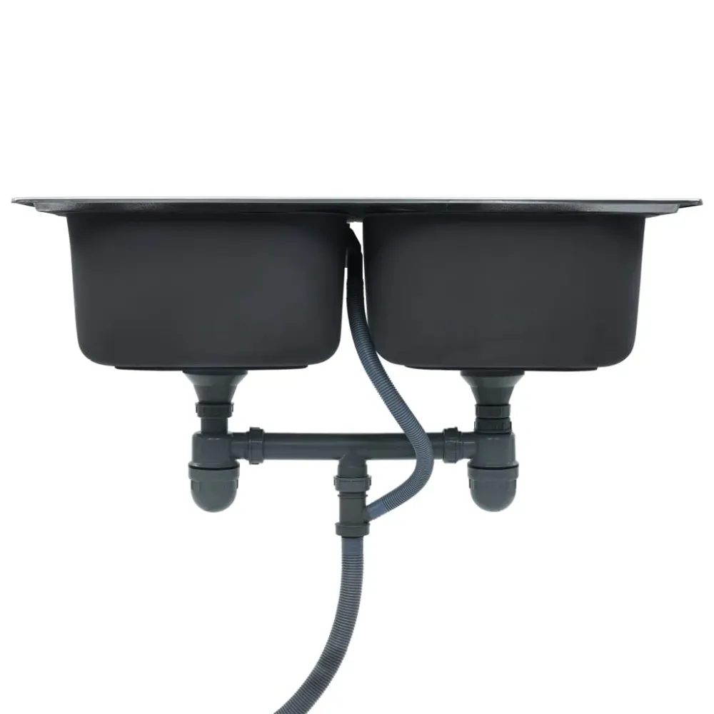 Évier deux fois de cuisine avec crépine et piège 84 x 48 cm acier inoxydable 02_0002359