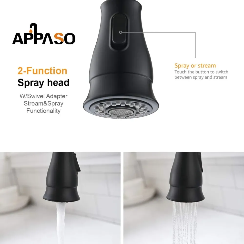 APPOASO Kitchen Robinet Spray Head Replacement 2-Function Pull Down Pulvérisateur Tête Satiné Noir APSP157MB