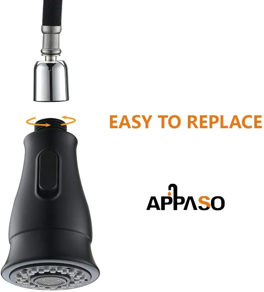 APPOASO Kitchen Robinet Spray Head Replacement 2-Function Pull Down Pulvérisateur Tête Doux Noir APSP157MB