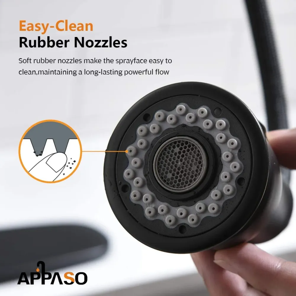 APPOASO Kitchen Robinet Spray Head Replacement 2-Function Pull Down Pulvérisateur Tête Doux Noir APSP157MB
