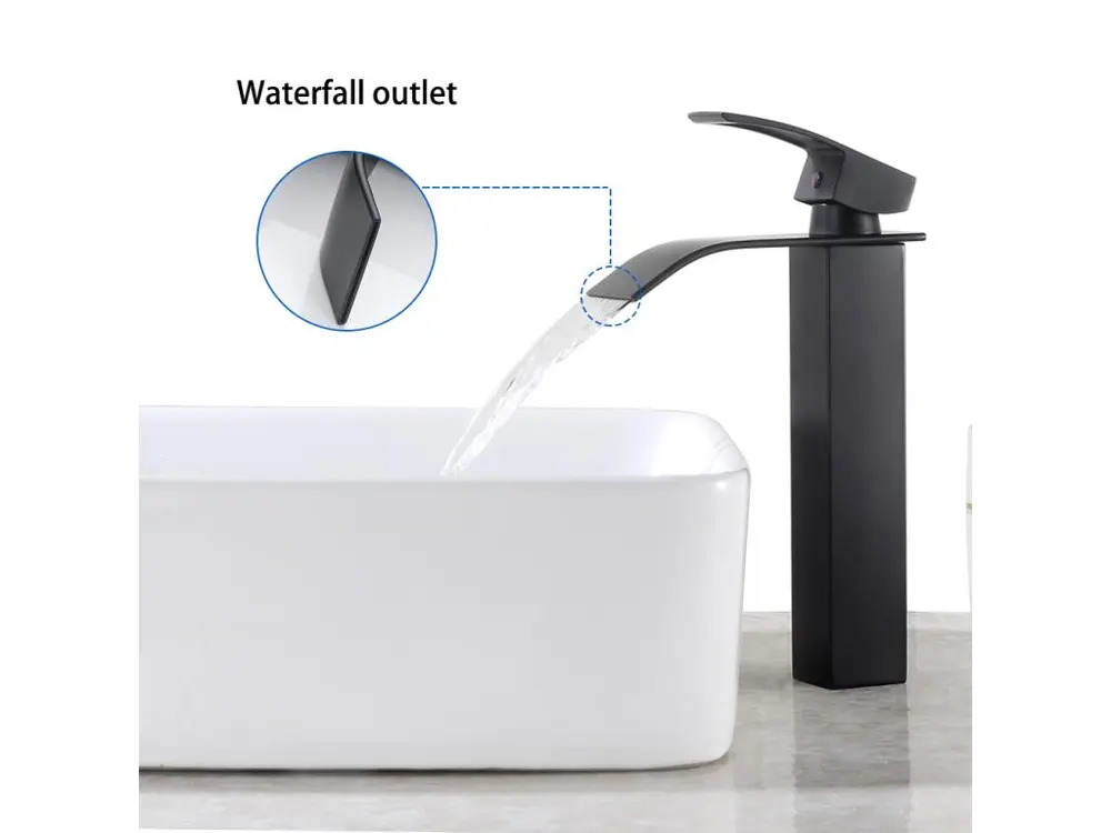 Auralum max Mitigeur Robinet Lavabo Cascade Noir+Ensemble Salle Bain Accessoire 6 Pièces,Auto-adhésif/percer,Inox,Noir Rés...